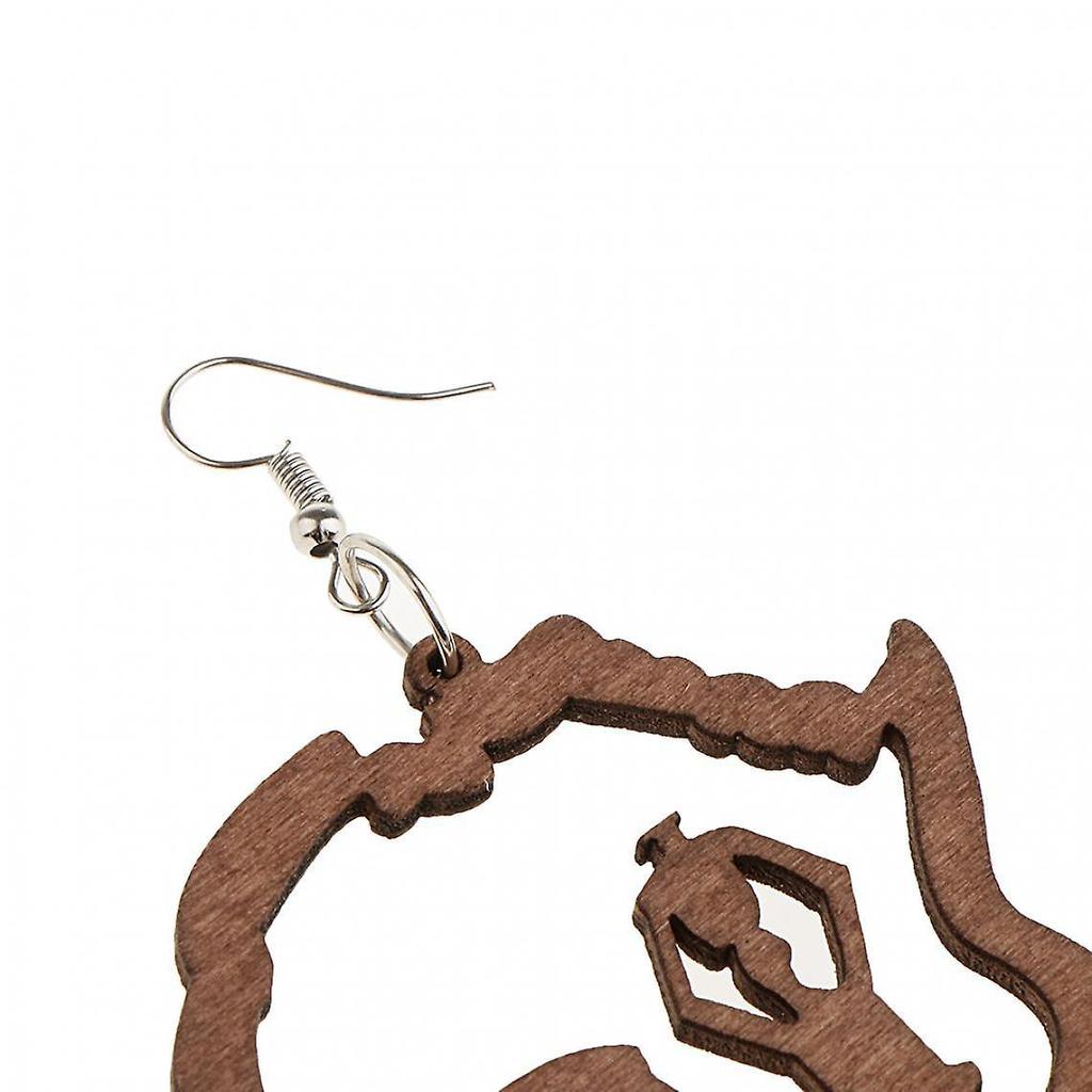 Vintage Ethnic Women Natural Wooden African Map Tribal Drop Earring Brown