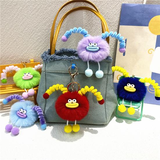 Schoolbag Accessories Sausage Mouth Creature Plush Keychain, Cartoon Fuzzy Ball Keyring Pendant, Stuffed Doll Toy Decorative Keychain for Handbags
