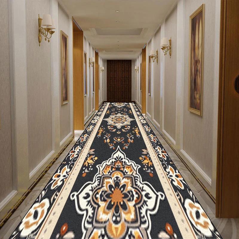 European Retro Floral Long Corridor Carpet Washable Runner Stairway Rug Luxury Aisle Long Corridor Non-slip Mat Customizable