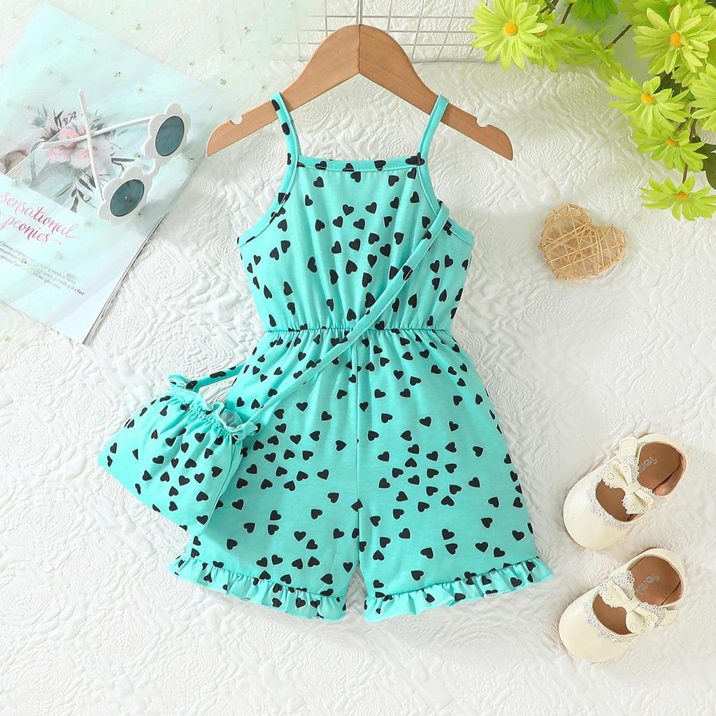 Girls' Heart Print Cami Romper with Matching Bag