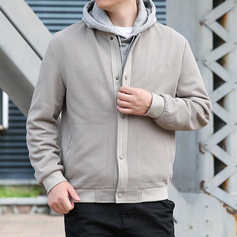 

Осенняя куртка мужская модная универсальная модная повседневная одежда вафельная однотонная куртка-стойка мужская одежда M хаки