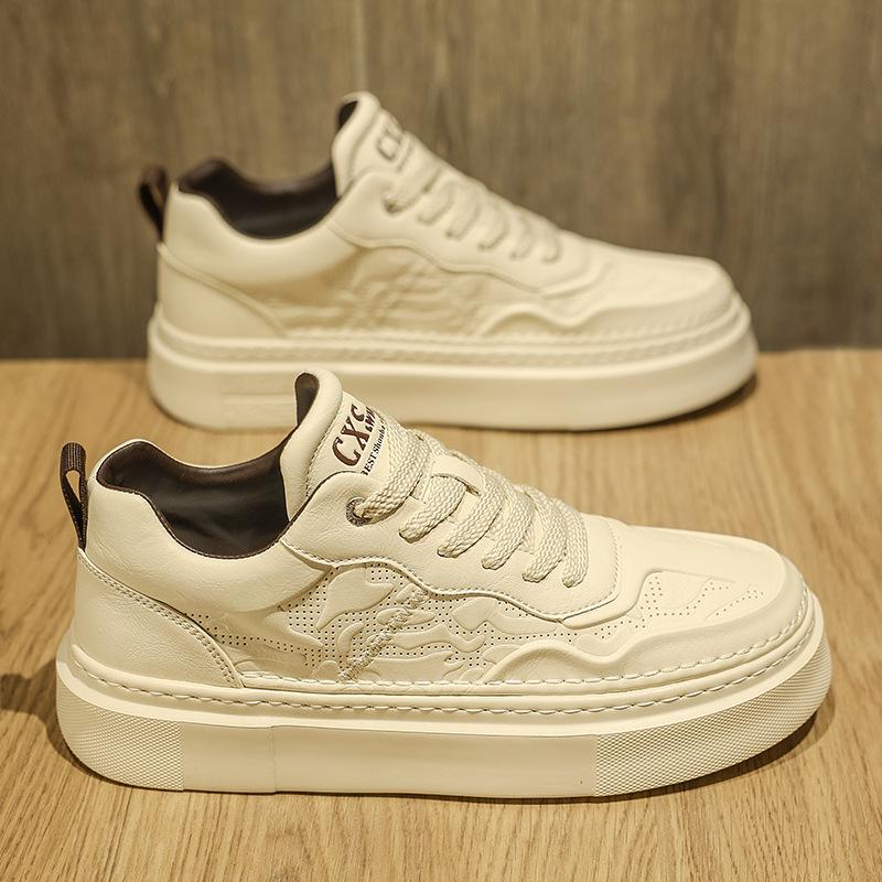 Little White Men'S Shoes Trendy Platform Casual Board Shoes Men'S White Relief Sports Trendy Shoes