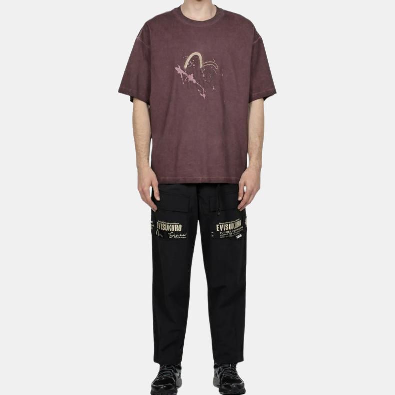 Evisu Letter Print Zipper Fly Loose Straight Casual Pants Men pants Black 2EAGNM3PP5146LFNY