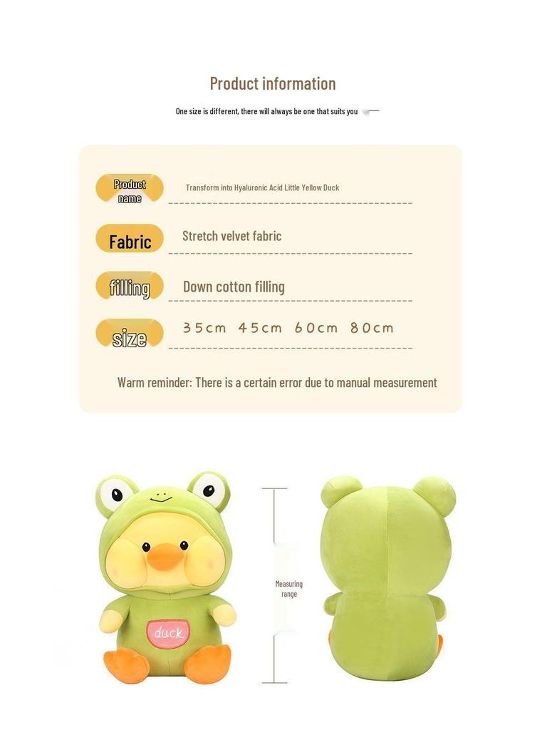 Cartoon Rabbit, Frog, and Duck Plush Toy - Hyaluronic Acid Soft Children's Birthday Gift