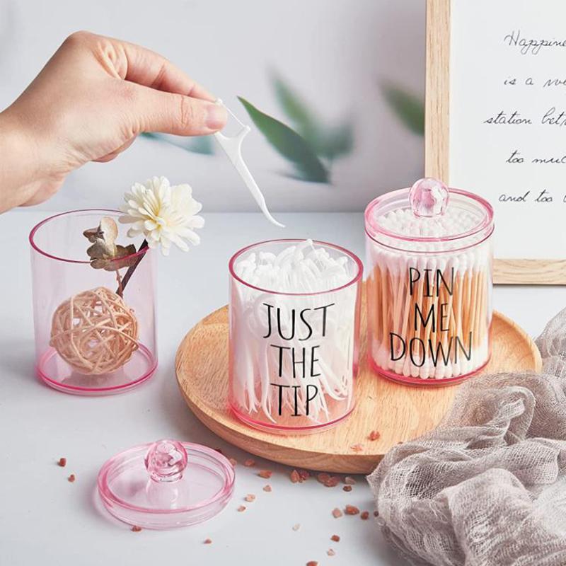 4 Pack Qtip Holder Dispenser with Lids and Labels - 10 Oz Apothecary Jars Bathroom Vanity Canister Organizer for Swabs, Floss