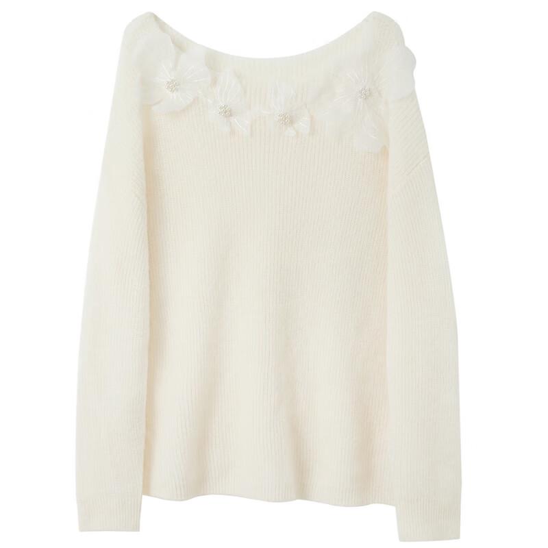 Sancai 2025 Spring 3D Floral Merino Wool Knit Two-Way Off-Shoulder Sweater