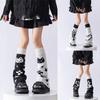 Reversible Knitted Long Tube Leg Warmers with Cute Cats Pattern for Women Punk Grunge Flared Boot Covers Footless Socks