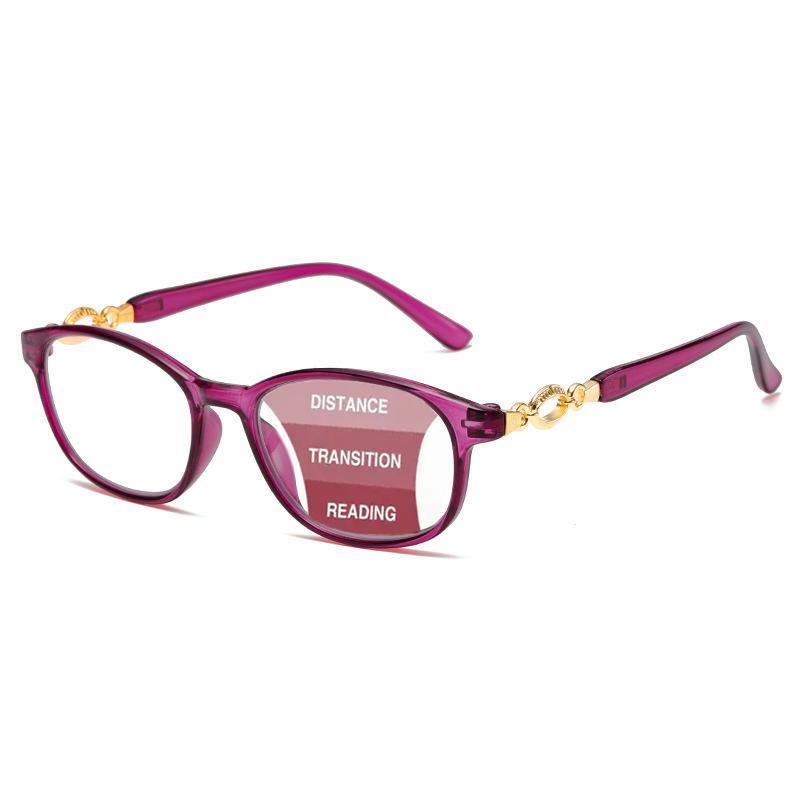

3-in-1 Women Multifocal Reading Glasses +1.0 To +4.0, Progressive Easy Look Far and Near Available 3colors Eyeglasses +400 фиолетовый
