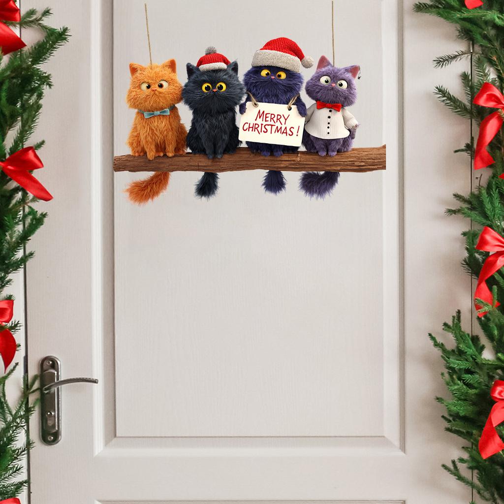 Cartoon Christmas Cat Wall Stickers, Christmas Room Decoration Wall Stickers