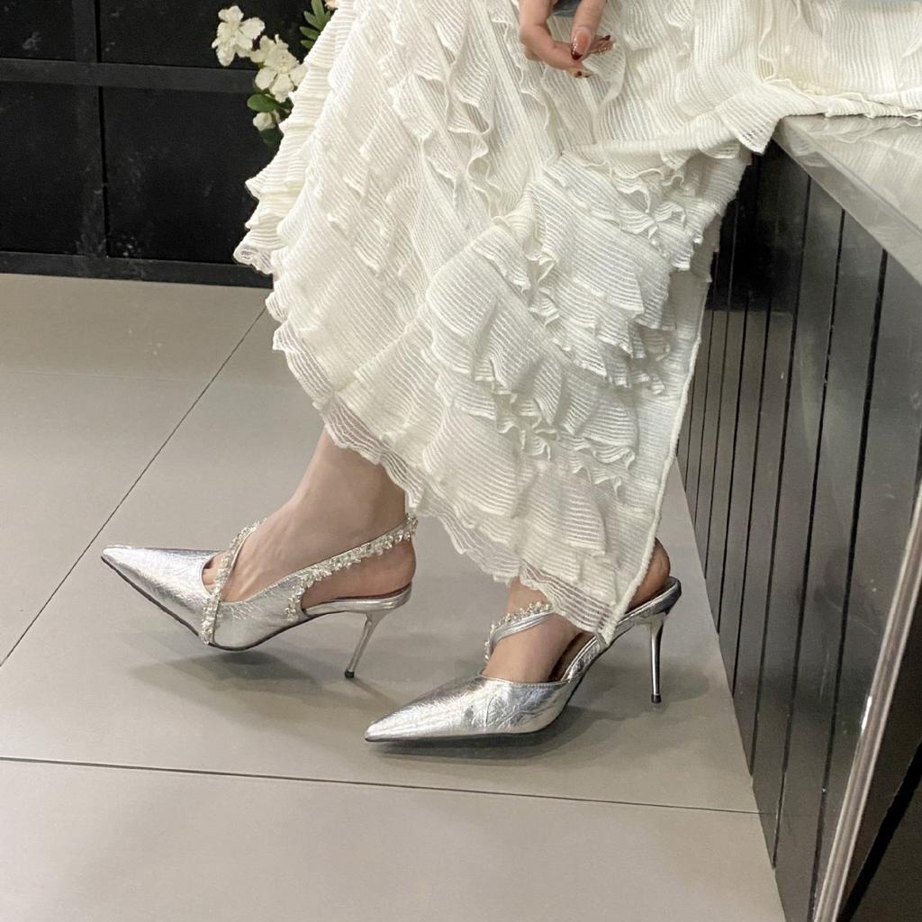 Women'S Shoes Spring Pointed Toe Thin Heel High Heel Elegant French Style Fashion Sexybeautiful Closed Toeback Strap