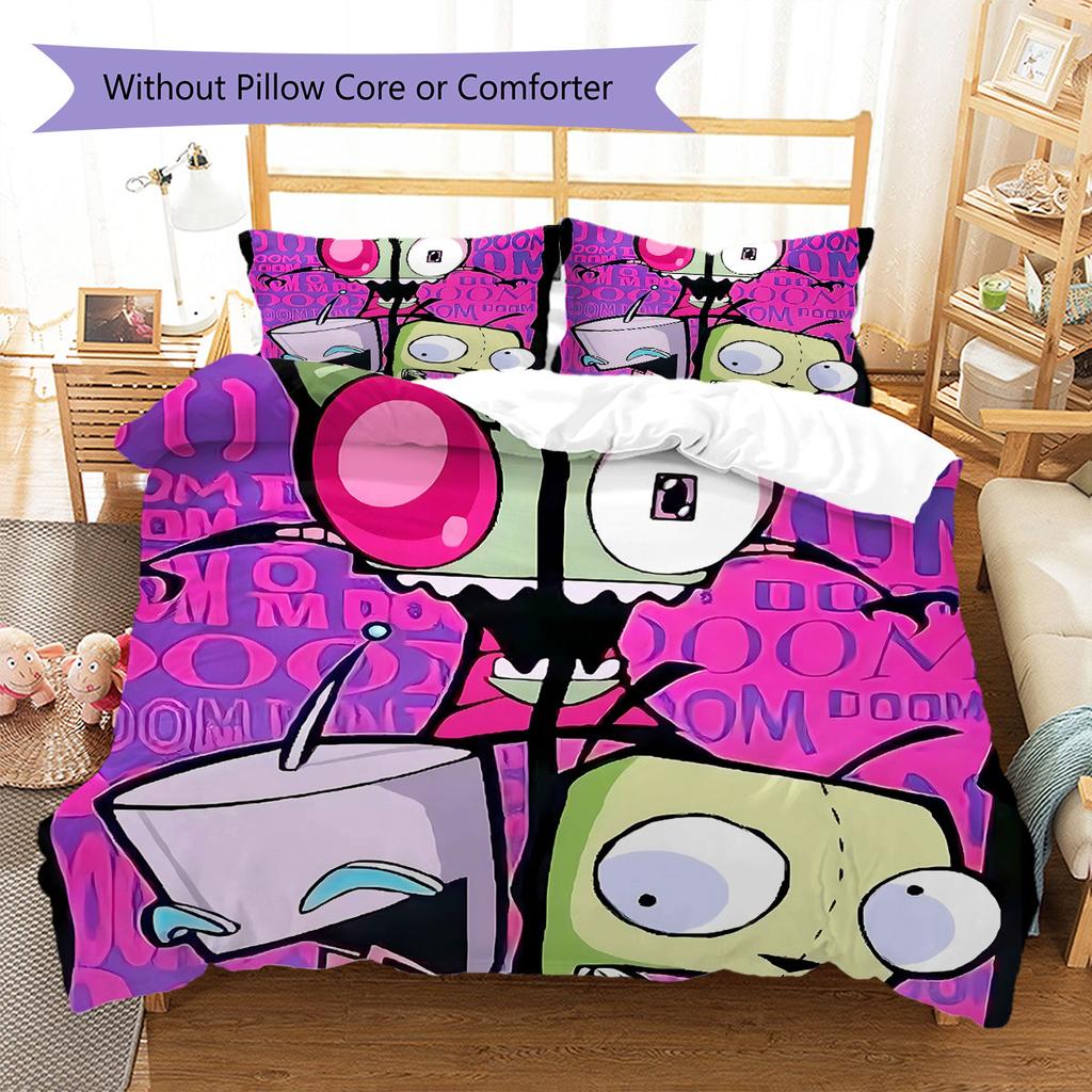 Invaderzim Pattern Bedding Quilt Set Quilt Cover Pillowcase Home Decoration Birthday Gift (1 * Duvet Cover + 2 * Pillowcase, Without Core)
