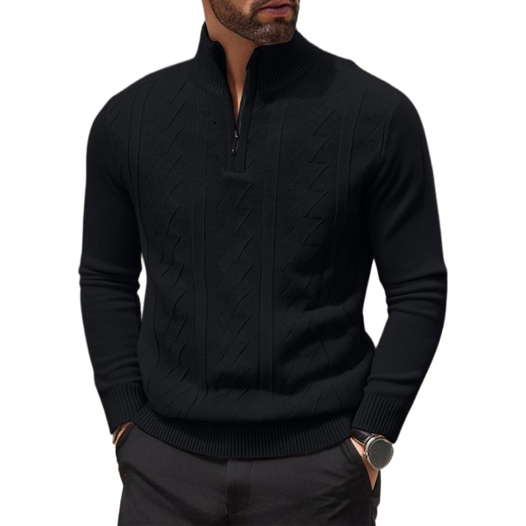 Half Zipper  Pullover  Long-Sleeved Knitted Sweater  Solid Color