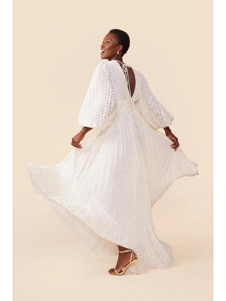 European American Women's Long Sleeve Jacquard Evening Gown with Pleated Lantern Sleeves 8171