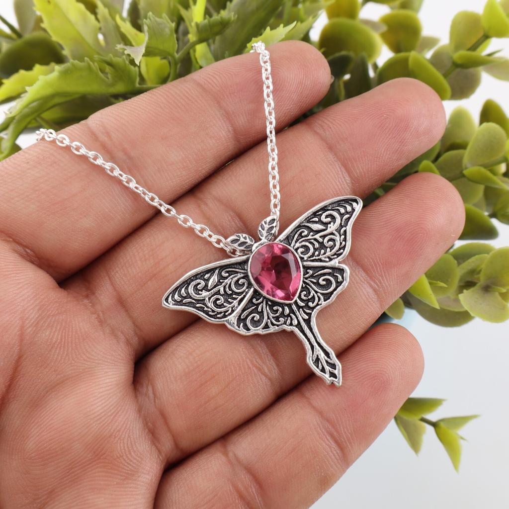 Pink Tourmaline Gemstone 925 Sterling Silver Jewelry Charm Pendant 1.2" For Gift CP-31-12