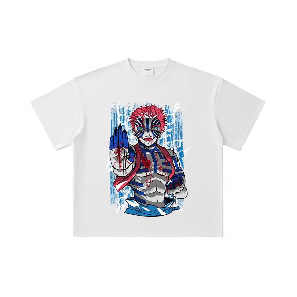 260 GSM Double Yarn 32 Count 100% Cotton Demon Slayer V79 Akaza Print Unisex Heavy Cotton T Shirt
