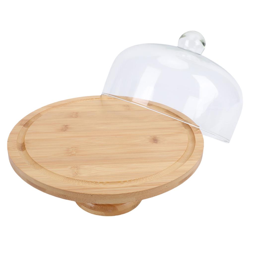 Wood Cake Stand with Lid 12in Cake Holder Multi Functional Serving Platter Large Glass Cake Dome Cover