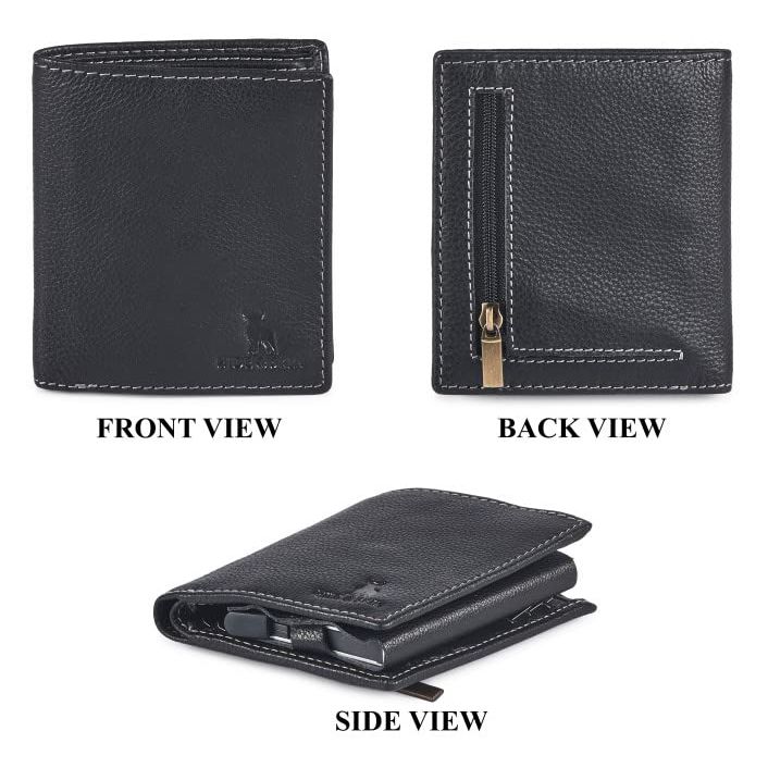 Кошелек из натуральной кожи с металлическим логотипом и съемным футляром для карт — фото 4