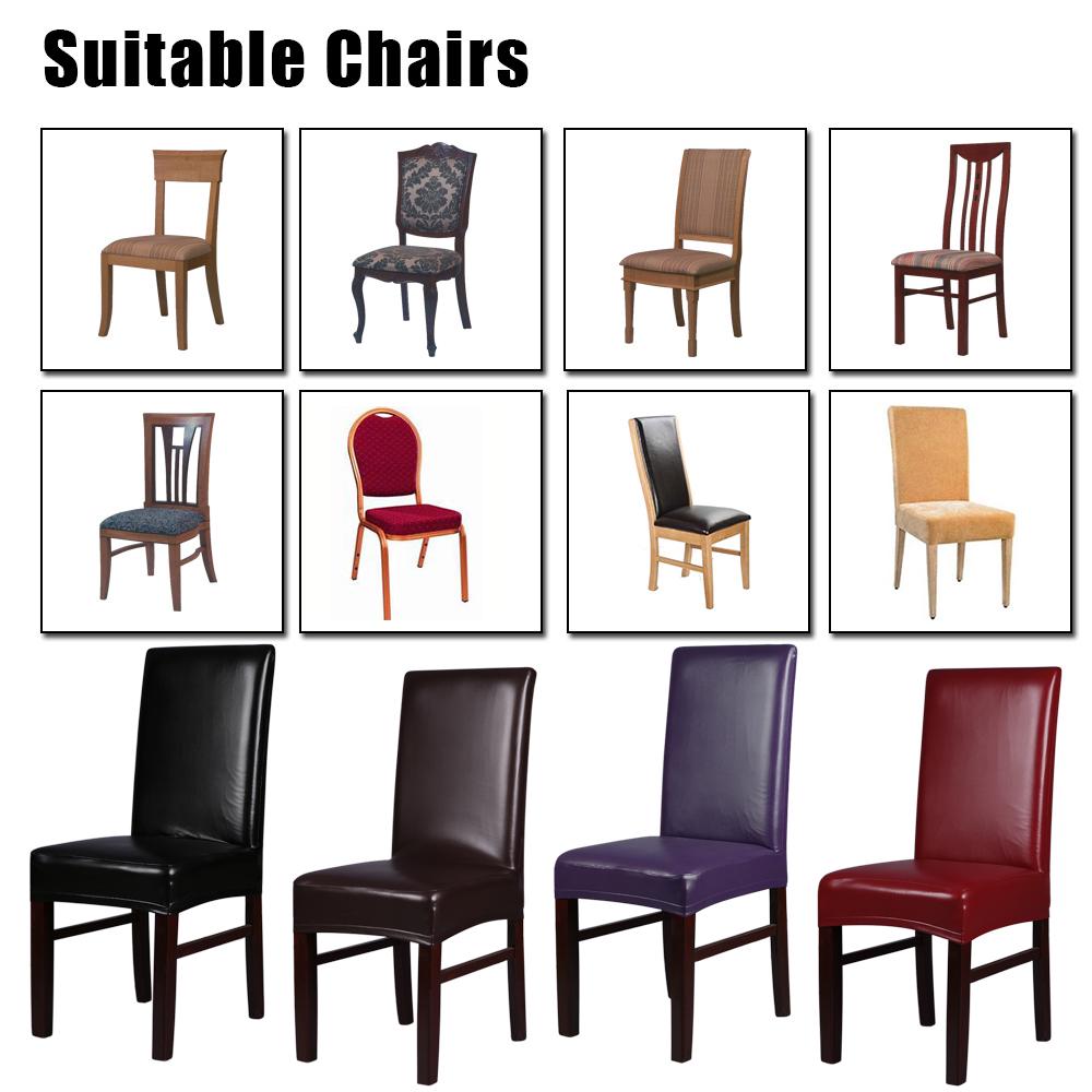 2 Stück Einteilige PU-Leder Stretchbare Esszimmerstuhl Rückenlehnen-Sitzbezüge Wasserdicht Ölfest Staubdicht