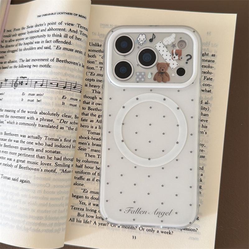 Korean Star Bear Magnetic Bracket for iPhone 17 Pro Max, Apple 16, and 15 Protective Case for Women