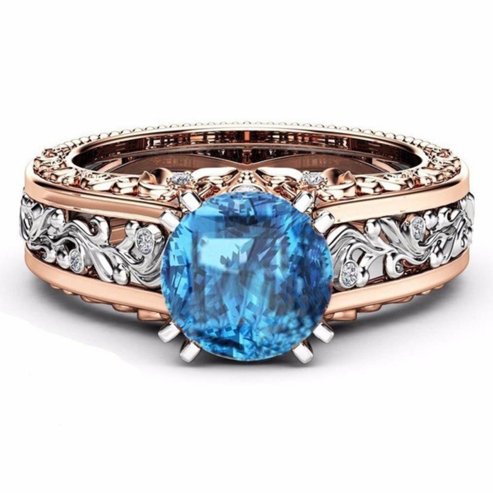 WOSIKATE Vintage 14k Rose Gold Plated Separate Colour Zirconia Ring For Women Colourful Gemstone Finger Ring Fashion Jewellery