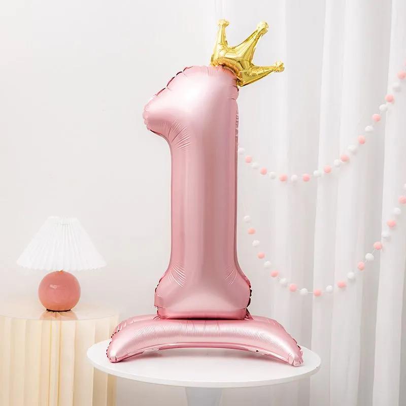 Gradient Color Crown Number Balloon Pillar, 32-40 Inch, First Birthday Party Decoration