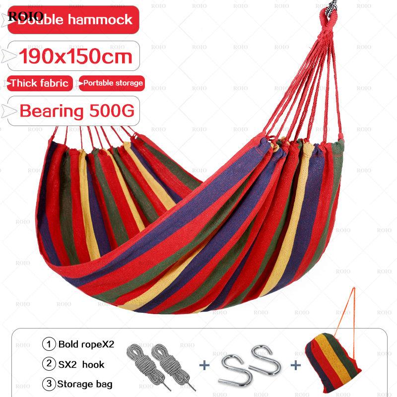 Outdoor Thicken Canvas Hammock Home Garden Leisure 1-2 Person Swing Chair Camping Hunt Rest Stripe Hanging Bed Colorful Hammock