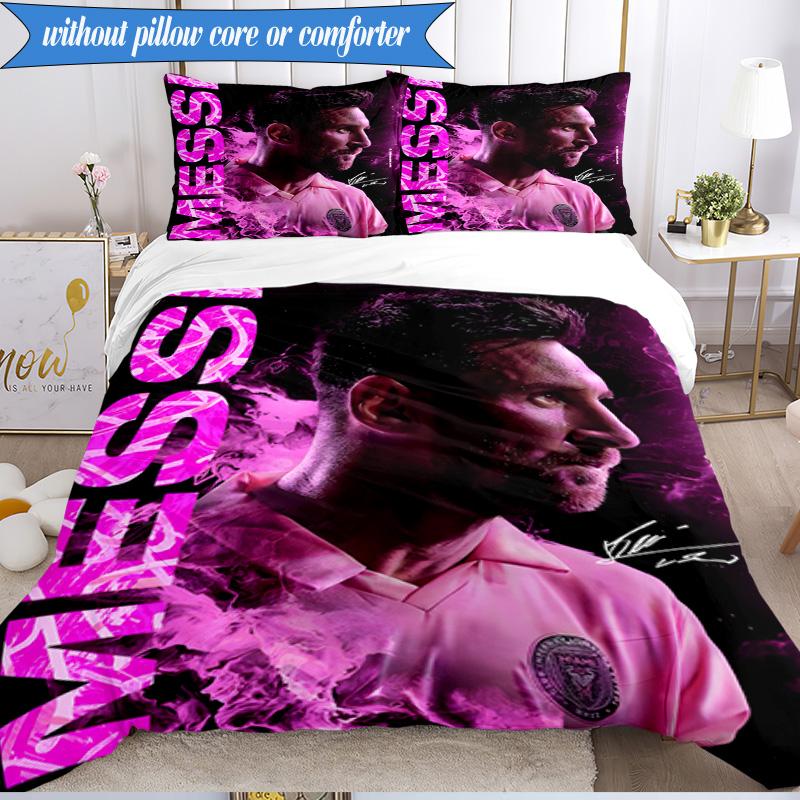 Messi's Pink 3pcs Bedding,Including 1pc Duvet Cover And 2pcs Pillowcases Perfect for Christmas,Ideal for Bedroom, Dormitory