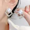 Fashion Double Rhombus Crystal Pearl Earrings - Versatile and Sophisticated Ear Accessories