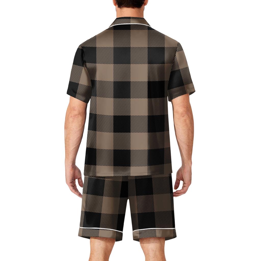 Men Short Sleeve Pajama Set Button Down Shirt with Notched Collar and Matching Shorts Soft Lightweight Lounge Sleepwear S To XXXXL