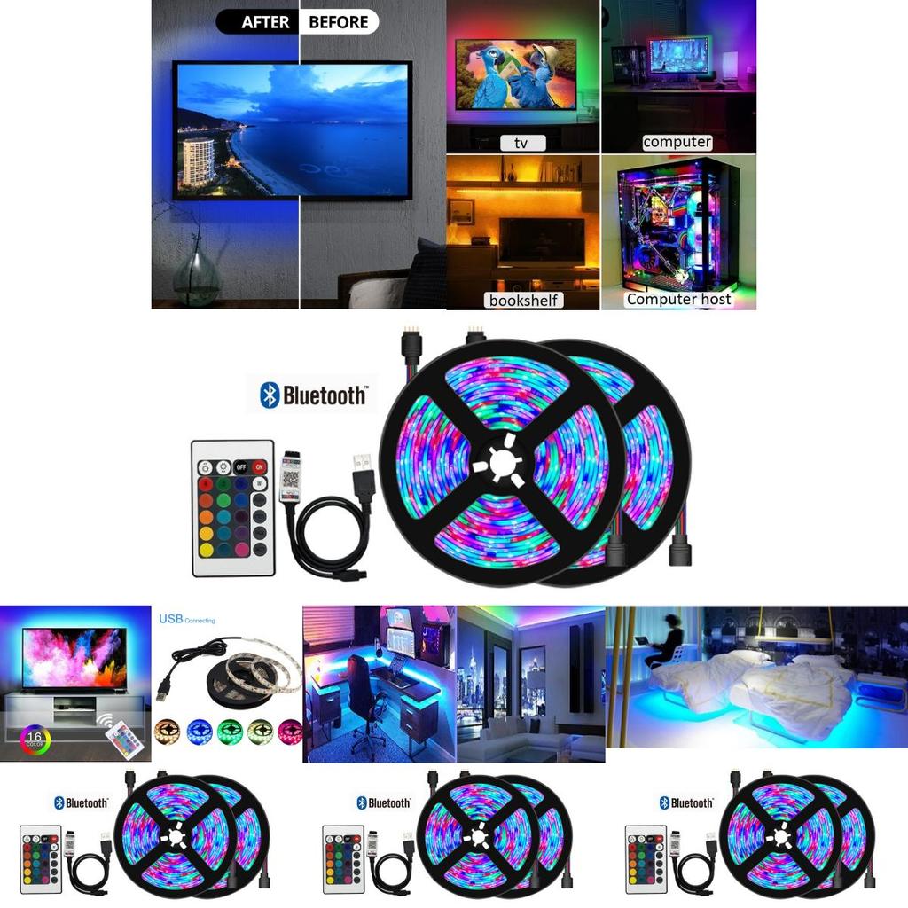 Multicolored Led Strip Light Set With Bluetooth 5050 Rgb Remote Control For Tv Background