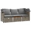 Outdoor 3 Seater Sofa with Canopy and Footstools Grey Poly Rattan