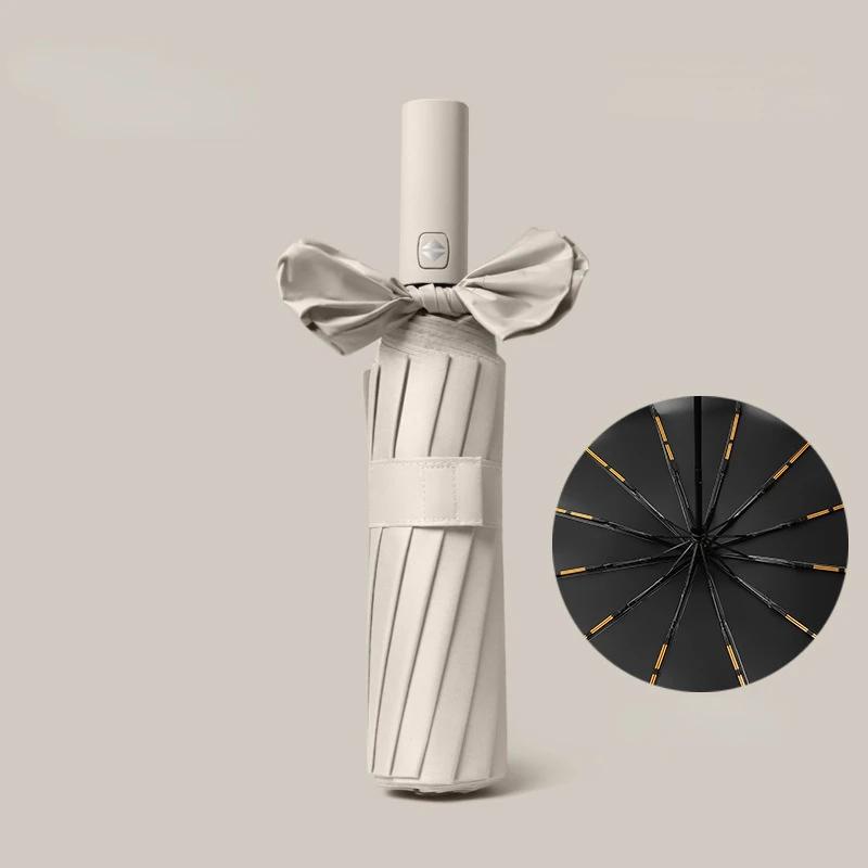 New Buckle Umbrella, Fully Automatic, Portable, Enlarged, Thickened, Reinforced, Night Light, Reverse Folding