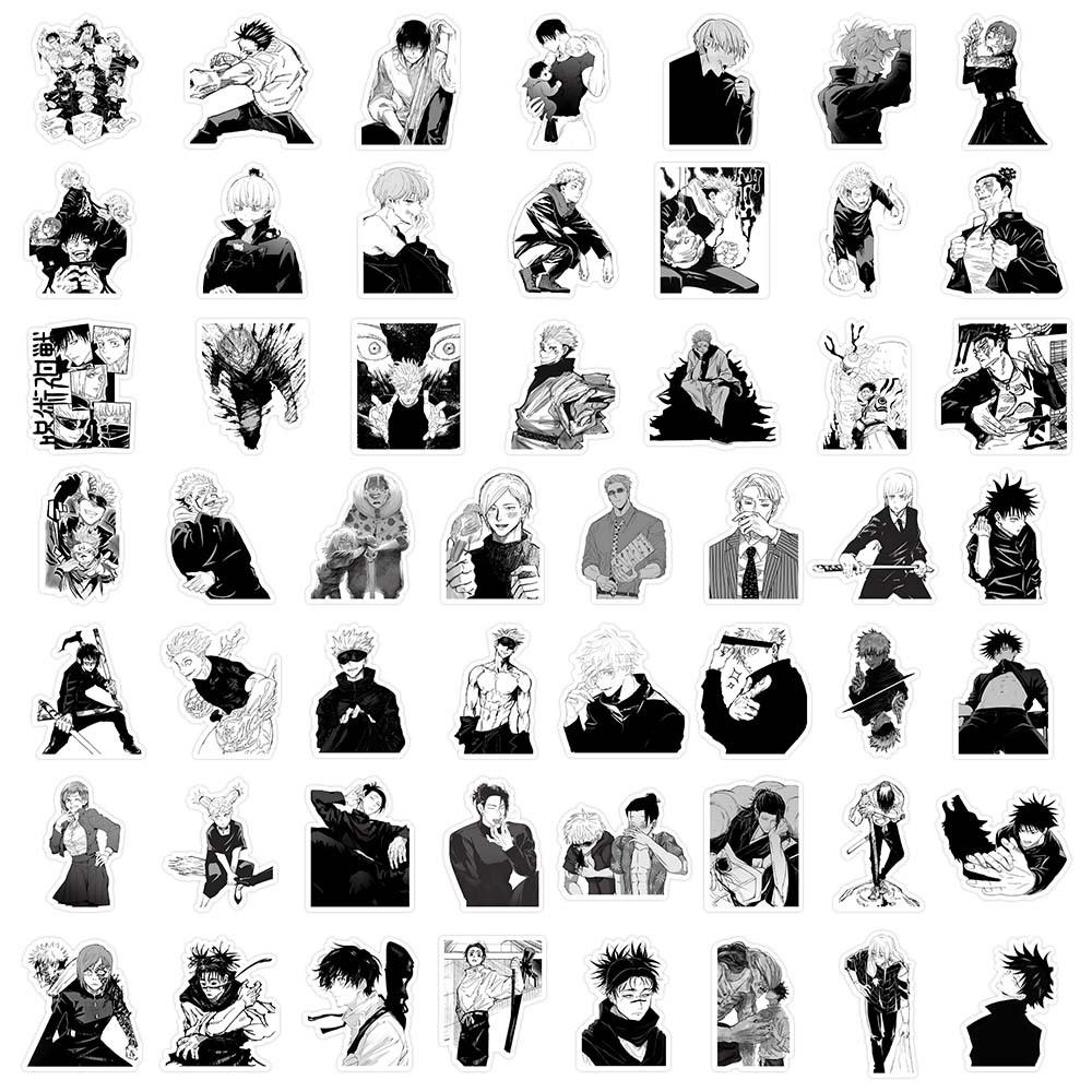 50-100 Black & White Jujutsu Kaisen Anime Stickers for Phone Cases & Water Bottles