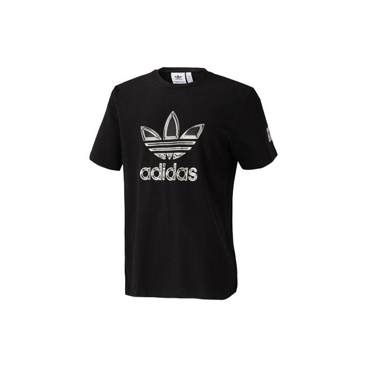 adidas Originals Logo Printing Sports Short Sleeve Tee  Black Silver  Men s GT4372 L