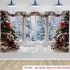 2D Flat Printing Christmas Backdrop, Snowy Pine Tree & Garland Background Cloth