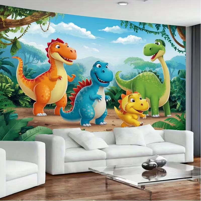 Cartoon Dinosaurier Party Hintergrund 120x80cm Polyester Hintergrundtuch für Kindergeburtstag Fotokabine Dekoration