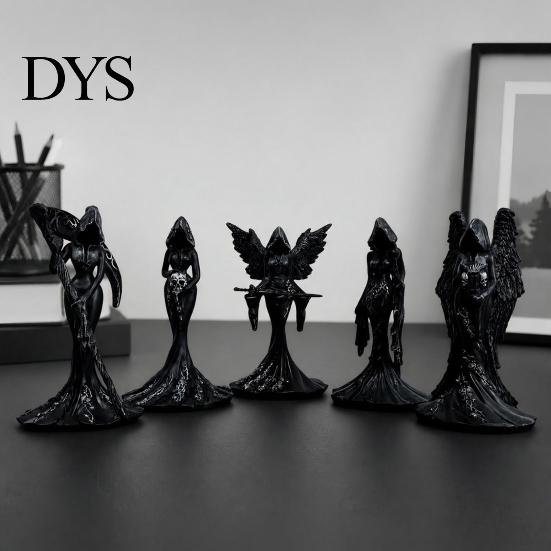 Dark Aesthetic Home Decor Gothic Faceless Witch Reaper Resin Statue, Vintage Black Robed Grim Figurine, Matte Scythe Figurine Desktop Ornament
