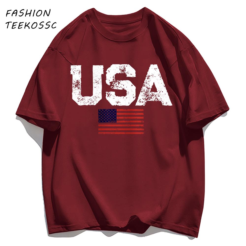 Usa Letter American Flag Printing TShirt Men Cotton Crewneck T Shirts Summer Loose Clothes Multicolor Trendy Short Sleeve