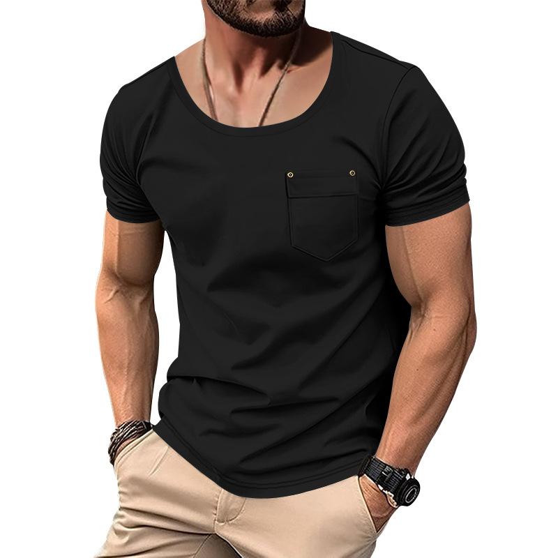 Men S Short Sleeve Round Neck Solid Color T Shirt Big Size Summer