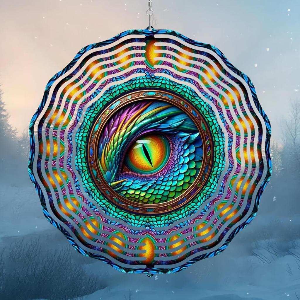 Dragon Eye Wind Spinner - 10-Inch 2D Kinetic Metal Art, 360° Rotating Hook for Smooth Motion, Vibrant Multicolor Outdoor Decor