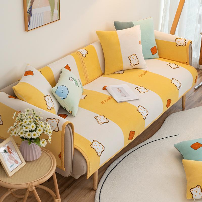 Winter Plush Thickening Sofa Cushion Milk Fiber Cute Girl Cushion Universal Sofa Cover All-Inclusive Universal Towel
