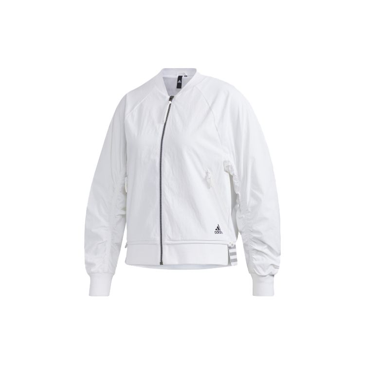 Adidas Bomber Logo Wrinkled Sports Jacket Women Jackets White FU6228 L