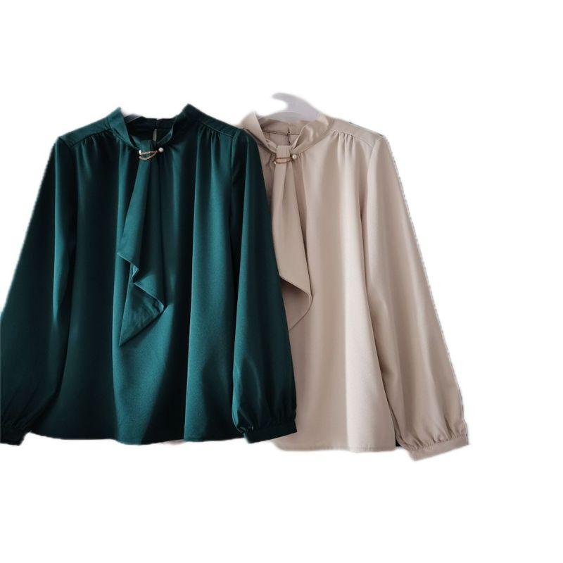 Removed Half Turtleneck Streamer Long Sleeve Shirt Women's Mercerizing Satin Surface Bottoming Shirt Accessible Luxury Professional Commute Autumn