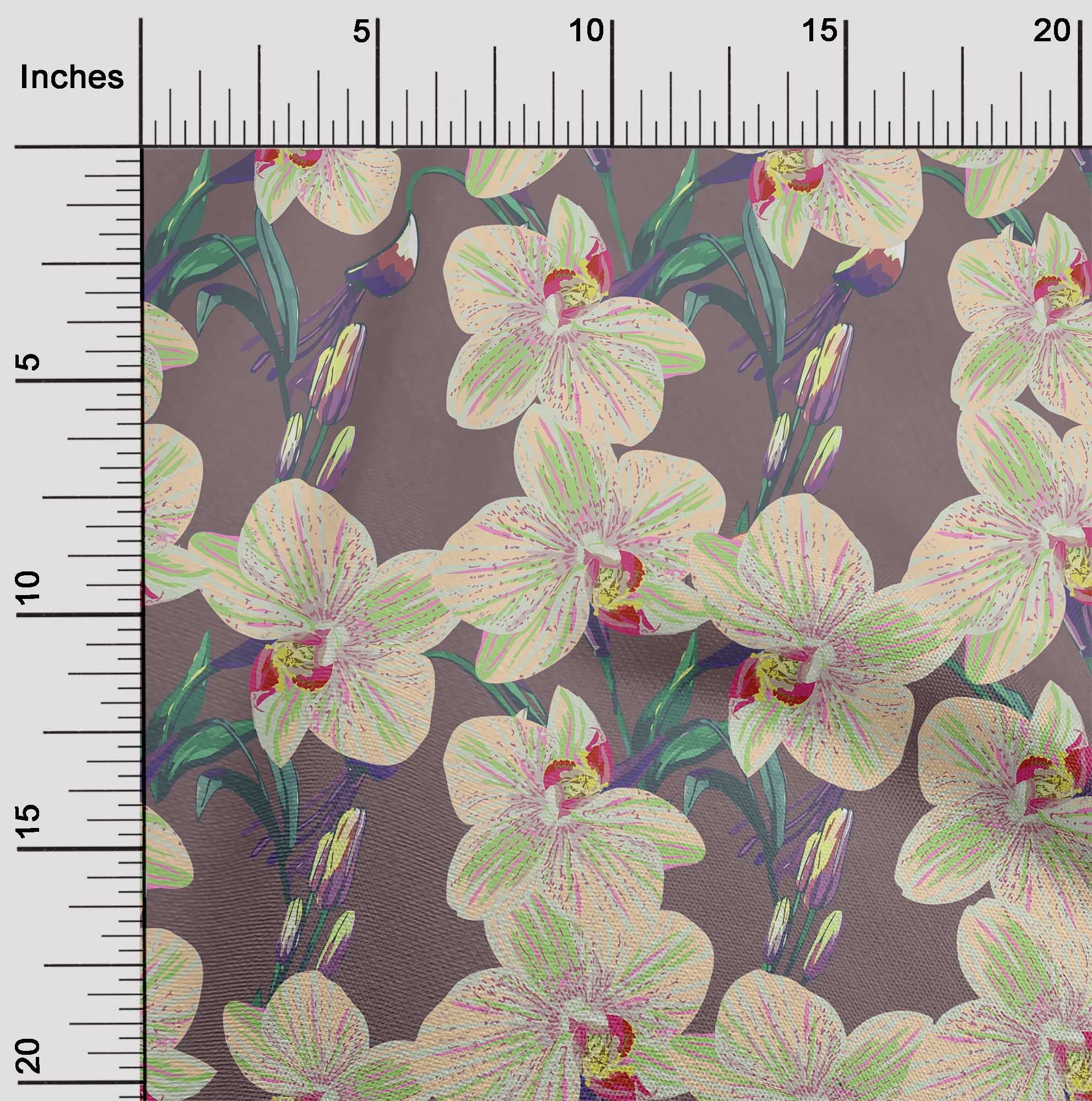 

OneOone Cotton Flex Fabric Leaves & Orchids Floral A Printed Craft Fabric BTY 40 дюймів 42 Inch Wide - Viscose Chiffon коричневий