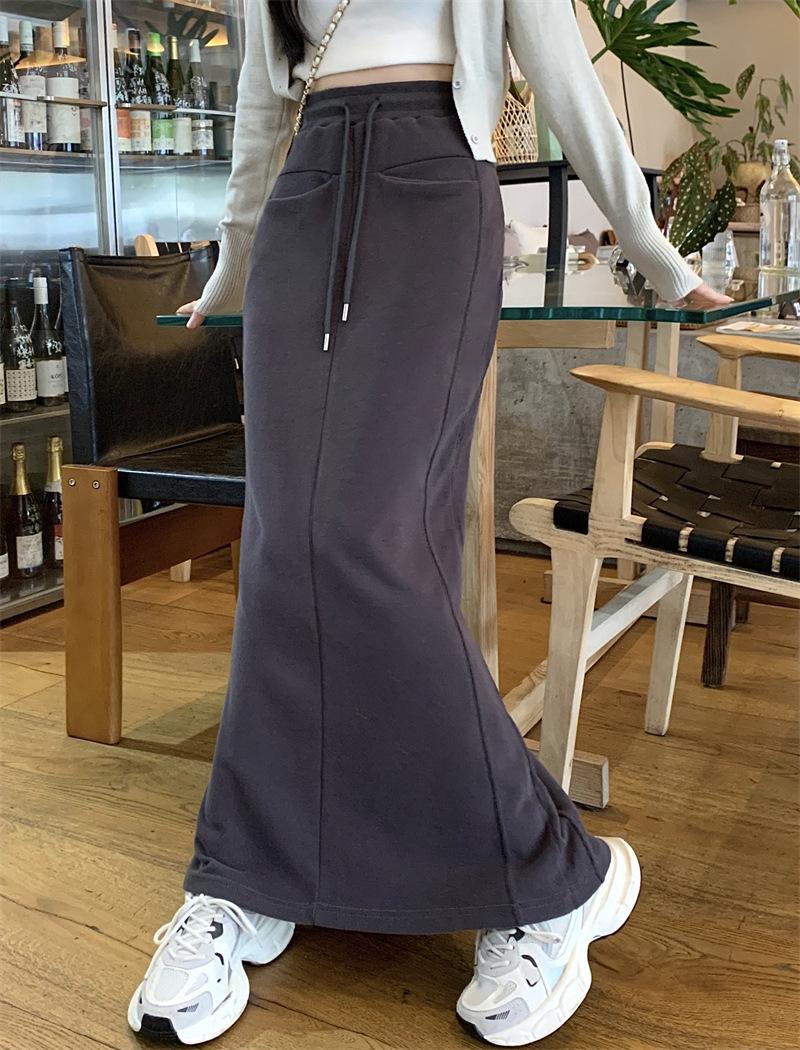 

Юбка-рыбий хвост с высокой талией и завязками - Серый, Черный, А-силуэт, Осенняя мода Medium темно-серого