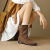 Mode 2025 Neue Herbst Winter Kuhveloursleder Damenstiefel Mode Niedriger Absatz Runde Zehe Damenschuhe Kurze Stiefel Westernstiefel