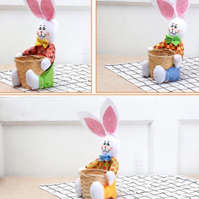 Cartoon Rabbit Design Storage Bamboo Basket Candy Egg Organizer Easter Decor