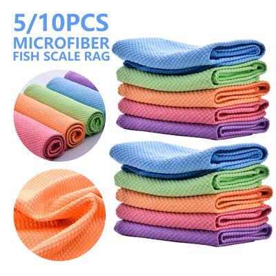 5/10Pcs Microfibre Dish Towels Super Absorbable Cleaning Towel Reusable Kitchen Household Anti-grease Wiping Fish Scale Rags