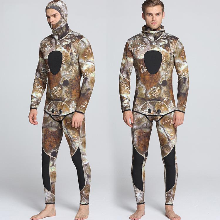 3mm Men's Camouflage Two-Piece Wetsuit for Fishing, Hunting, Diving, and Surfing