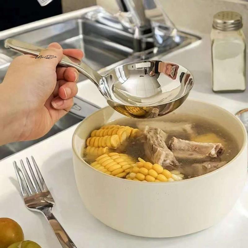 201 Stainless Steel Soup Ladle Deepened Tablespoons Short Handle Large Ramen Bouillon Spoon Kitchen Cooking Utensil Tableware